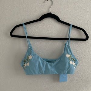 Andie Light Blue Floral Embroidered Bikini Top